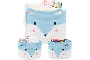 AXHOP Large Toy Storage Baby Basket 3 Pack, 50x35cm Woven Baby Laundry Blanket Basket, Teddy Storage for Kids, Dog, Cat.