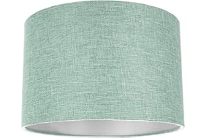 Contemporary and Sleek 12 Inch Mint Green Natural Linen Fabric Drum Lamp Shade 60w Maximum | 30cm Diameter | for Table Lamp or Pendant by Happy Homewares