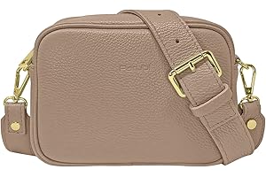 Parubi Pochette Bolsa de Hombro, Bolso de Cuero Auténtico Camera Bag con Bandolera, Made in Italy, Pochette con Correa para el Hombro, Bolsa Bandolera Extraíble para Mujer y Chica (Ginevra)
