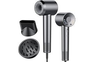 Aowoka High-Speed Hairdryer 110,000 RPM Ionic Hair Dryer with 3 Speed 3 Heat Setting，Hairdryers with Diffuser and Concentrator Nozzle for Women Man Gray