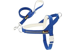 Plutus Pet Cotton Dog Harness and Lead Set, Reflective and Soft Padded, Quick Fit Vest Harness, for Small, Medium and Large Dogs, Royal Blue, M