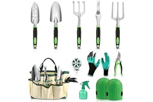 Gerbala Kit à Outils de Jardinage, 11 Pièces Outils de Jardinage avec Sac de Rangement, Ensemble D'Outils de Jardinage, Robuste, Inoxydable, Cadeaux de Jardinage Idéaux pour Femmes, Hommes