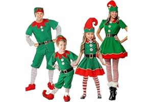Genérico Ropa Navidad Familia Conjunto Traje de Elfo Navideño Hombre Mujer Disfraz Elfo de Niña Vestido Familia Adultos Niños disfraces Duende Iguales a Juego Chica para Fiestas Cosplay Carnaval