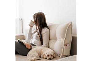 ‎GUTEKISSEN Gutekissen® Rückenkissen - Lesekissen für Bett und Sofa - Keilkissen - Rückenpolster für die Wand - Sitzkissen - Wandkissen - Mit Handytasche (Crème Bouclé, 70 cm)