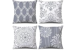 ZHILING Decorative cushion covers 18x18 Set of 4, Grey and White Modern Simple Square Pillow Case Cushion Cover for Sofa Couch Farmhouse Outdoor Living Room (Gray and White, 18" x18")