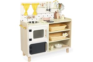 Janod - Gran Cocina Infantil de Madera - Equipada con 2 Hornos, Fregadero y 16 Accesorios Incluidos - Botones Sonoros Giratorios - Juguete de Imitación y Aprendizaje Temprano - A Partir de 2 años