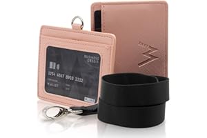 WLine Porta Badge da Collo in Pelle PU Saffiano - Portabadge con Taschino Trasparente Anteriore (Rosa Saffiano Orizzontale)