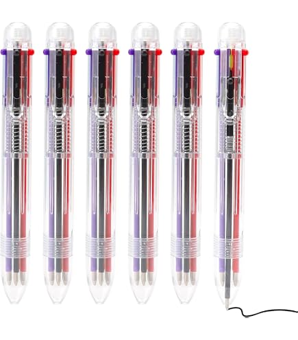 12 Stück 6-in-1 Retractable Kugelschreiber – Mehrfarbig, Mit Clip, Nachfüllbar