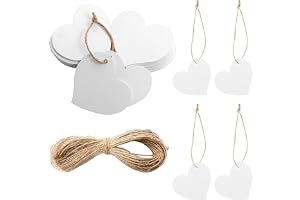 100 stycken vita presentetiketter hjärta hänge papper 4 x 4,5 cm bröllop etiketter med snöre kraftpapper hänge för alla hjärt