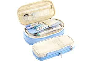 LHMTQVK Large Capacity Pencil Case Pencil Pouch Handheld Pen Bag, pencil case for Teen Girl Boy Men Women Adult, Light Blue-beige, Travel