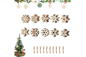 MANQYI 50 Piezas Copos de Nieve de Madera, Copos de Nieve Adornos Navidad Madera, Adornos Madera Navidad, Decoracion Arbol Navidad Madera, Copos de Nieve Ahuecados Decoración, para Decoración de Navidad