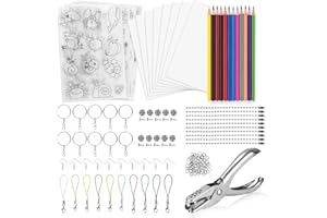 Pmueuff 183 Pièces Plastique Fou Kit,Feuille Plastique Fou Kit, Papier Fou Thermorétractable avec Porte Clé, Crayons, Perforateur, con Crayons pour Bricolages