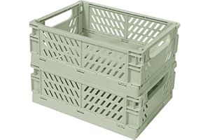 Tobeso-Nuoze Pastel Plastic Storage Baskets 2 Pack, Collapsible Crates for Organizing, Space-Saving Bins for Kitchen, Office, Bedroom (Light Green, Medium: 25 * 15 * 10cm)