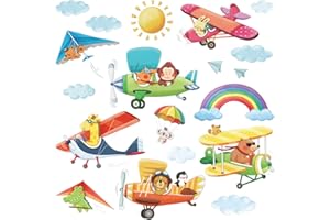 DECOWALL DS-8026 Biplani con animali con il Deltaplano (Piccolo) Adesivi da Parete Decorazioni Stickers Murali Soggiorno Asilo Nido Camera Letto per Bambini decalcomanie