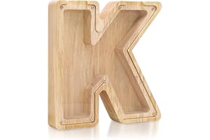 FORYNXHWIN Skarbonka dla dzieci, spersonalizowana drewniana skarbonka, alfabet, przezroczyste pudełko dla dzieci, dziewcząt, dorosłych, prezent i dekoracja (K)