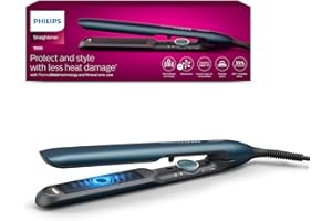Philips Plancha de pelo serie 7000 con tecnología ThermoShield, Iones, Placas de 105mm de Largo Flotantes con Aceite de Argan, 50% más rapida, BHS732/00, Azul