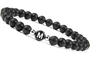 GD GOOD.designs EST. 2015 Bracelet avec lettres I Bracelet pour couple avec de vraies perles en pierre naturelle de 6mm - Cadeau de couple pour elle et lui