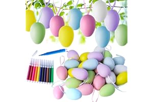 Fyvadio Huevo de Pascua, Decoración de Pascua, Incluir 24Pcs Huevos de Plástico de Colores, 12Pcs Bolígrafo de Color, Ideales para Pintura de Huevos de Pascua Decoración y Regalos
