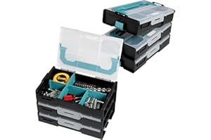 Navaris Valigetta Porta Minuteria - Set di 3 - Cassetta Porta Attrezzi Vuota per Minuterie - Organizer Porta Viti e Portaminuteria - Scomparti Personalizzabili e Impilabile