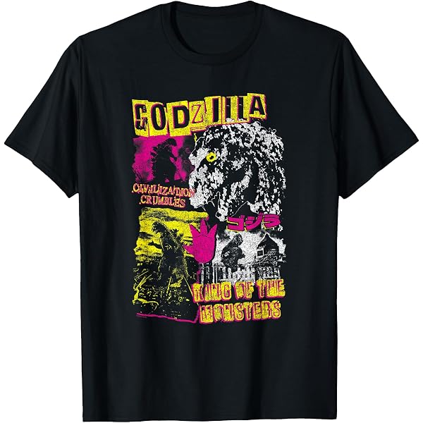 Maglietta Godzilla Uomo Vintage Ringer Tee - Ufficiale Con Licenza, Cotone, Griggio E Nero, Taglie Dalla Small Alla XX-Large