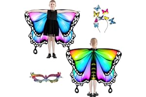 plainshe Alas de mariposa para niñas, ala de hadas de doble cara, disfraz de mariposa para Halloween, juego de 3 capas de mariposa