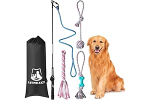 Aitmexcn Flirt Pole Chien, Jouet de Pêche Professionnels pour Moyenne et Petits Chiens, L'entraînement et Interactif Jouet pour Chien D'extérieur, Coton Durable Corde Chien