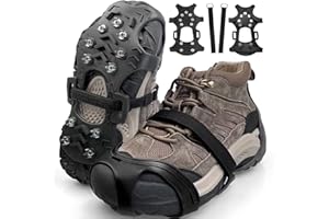 YOLONCE Crampones Antideslizante, Crampones Nieve Hielo, Trotar o Hacer Senderismo en la Nieve y el Hielo, Crampones Ligeros para Esquí Senderismo Acampada, Crampones Antideslizantes para Caminar