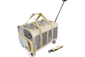 Furryilla Expandable Soft-Sided Pet Carrier on Wheels for 2 Cats/Dogs, Large Double Cat Carrier for Veterinary Visits/Hiking/Camping
