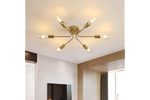 Lumiup Lustre Plafonnier, 6 Lumières Plafonnier, E27 Doré Plafonniers en Fer, Lustre Salon, Lustre Chambre, Lampe de Plafond pour Salle à Manger, Chambre, Café Dia.55cm (Sans Ampoules)