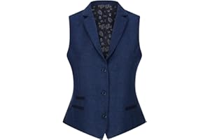 TruClothing Womens Tweed Herringbone Blazer Jacket Waistcoat Navy Blue 1920s Vintage