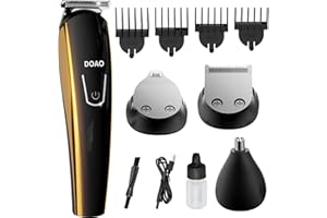 DOAO Beard Trimmer Men,Rechargeable Beard Trimmer&Hair Trimmer with 4 Limit Combs,Stainless Steel Blades,2 in 1 Sharp Blade U Blade,Long Stand-by(100Mins),100% Waterproof, Extra Long Life, Gold