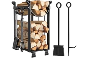 AMAGABELI GARDEN & HOME Amagabeli Portalegna Legna da ardere con 4 strumenti 78x29x36cm Interni set di Strumenti Caminetti Grande Capacità Esterni Scaffale Porta-Legna con 2 Ripiani Porta Ceppi Cremagliera del Camino