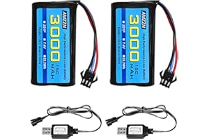 AMZZN 2PCS 7.4V 3000mah 15C 2S SM-3P Plug Li ion batterie avec chargeur USB pour DE43 DE60 9500E RC véhicules et camions Huina 1575 RC véhicule d'ingénierie RC jouet voiture de sauvegarde batterie