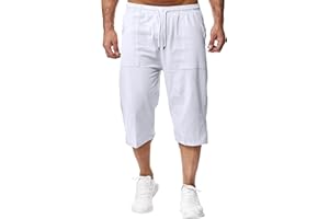 Remxi Męskie szorty lniane 3/4, luźne spodenki letnie, na co dzień, bojówki