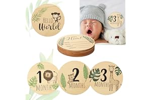LUTER 7 Pezzi Carte Milestone Neonato, Tondo Cartello di Benvenuto Neonato in Legno Carte Baby Milestone per Foto Prop Segnali per Annuncio di Nascita del Bambino Stampa Fronte-Retro
