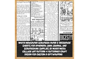 White newspaper scrapbook paper & Decoupage sheets for ephemera junk journal and scrapbooking supplies 20 mixed media collage art pattern 4 ... decorative pad (antique brown newspaper)