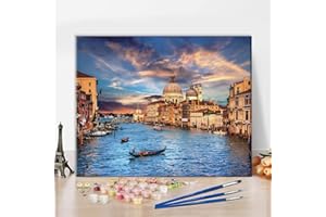 TISHIRON Peinture par numéros Ville aquatique Venise Venise Vue Adulte Peinture par numéros 40x50cm Toile 3 Pinceaux Peinture acrylique pour la décoration de la maison (sans bord)
