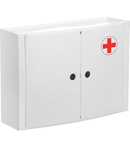 Armoire à Pharmacie Relaxdays Verrouillable - 2 Niveaux, Acier, 32x21.5x9.5cm, Blanc-Vert