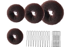 YHQZ 4 Pcs Ring Style Donut Bun Shaper with 20 Hair Pins,Hair Donut Brown Hair Donuts,Hair Donut Bun Maker Set,Hair Bun Donut for Girls Kids Women DIY Chignon Hair Styles Dancer Ballerina(Brown)