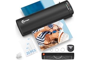 BUYOUNGER Laminiergerät,Laminiergerät A4 Mit Laminierfolien,1min Erwärmung,6 in 1 Laminiergerät Mit 20PCS A4 A5 A6,Laminiergeraet Mit papierschneider Eckenabrunder Eisenring für Heimgebrauch Büro Schule