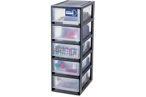 Iris Ohyama, Tour de rangement plastique noir, 5 petit tiroirs de rangement bureau, fournitures, accessoires, pour Salle de Bain, MSD-1