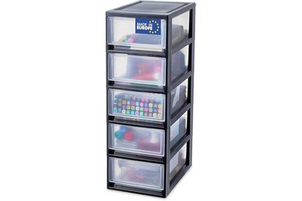 Iris Ohyama, Tour de rangement plastique noir, 5 petit tiroirs de rangement bureau, fournitures, accessoires, pour Salle de Bain, MSD-1