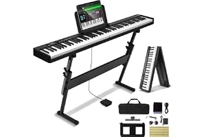 VEVOR Fällbart pianotangentbord 88 tangenter Bluetooth och MIDI Bärbar Digital Elektroniskt Piano Stativ Hållbar Pedal Upplyst Nycklar Uppladdningsbar för Nybörjare, Tonåringar, Vuxna