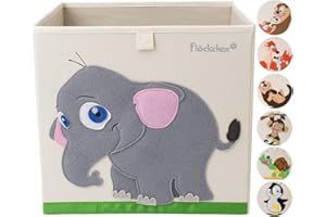 Flöckchen Kinder Aufbewahrungsbox, Spielzeugbox für Kinderzimmer I Spielzeug Box (33x33x33) passt ins Kallax Regal I Kinder Motiv Tiere (Emilia der Elefant)
