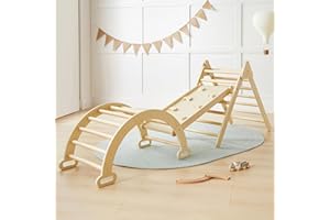 Tiny Land Structure d'escalade Intérieure, Triangle d'escalade 3 en 1, Structure d'escalade, Jouet Pliable pour Tout-Petits, Set d'escalade en Bois Montessori pour Enfants de 2 à 6 Ans