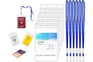 AZWOOD Porta Badge Verticali in Plastica, 6 Porta Tesserino o Torta Scheda, anche Protezione per Protezione Passaporto/Pass Sanitario/Libretto di Vaccinazione - X Large Clear e Impermeabile (Din A6)