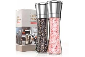 JANREAY Młynek do pieprzu, 200 ml, 2 sztuki, stal nierdzewna, młynek do soli i pieprzu, młynek do soli o dużej pojemności z regulowanym ceramicznym mechanizmem mielącym, przezroczysty korpus butelki do