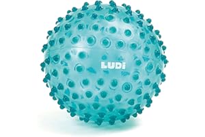 Ludi - Balle de Massage Bleue - Éveil Sensoriel pour Bébé dès 6 Mois - Picots Tendres - Stimulation, Dextérité et Coordination - 100% PVC - Lavable - Ø 20 cm - Soulage Les Dents et Favorise Le Jeu