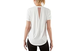 Gyabnw Maglietta Sportiva Donna Camicia Palestra Donna Manica Corta Scollo a V Elastico Indietro in Rete Traspirante Top Fitness Yoga Corsa Danza