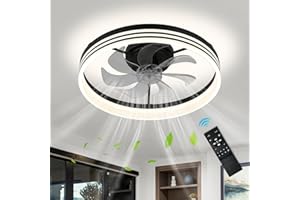 ‎FRIXCHUR FRIXCHUR LED Deckenventilator mit Beleuchtung Dimmbarer Schwarzer Lampe mit Ventilator, 20 Zoll Moderner Ventilator Deckenleuchte für Unterputz Schlafzimmer Fandelier für Wohnzimmer, Küche (50CM)